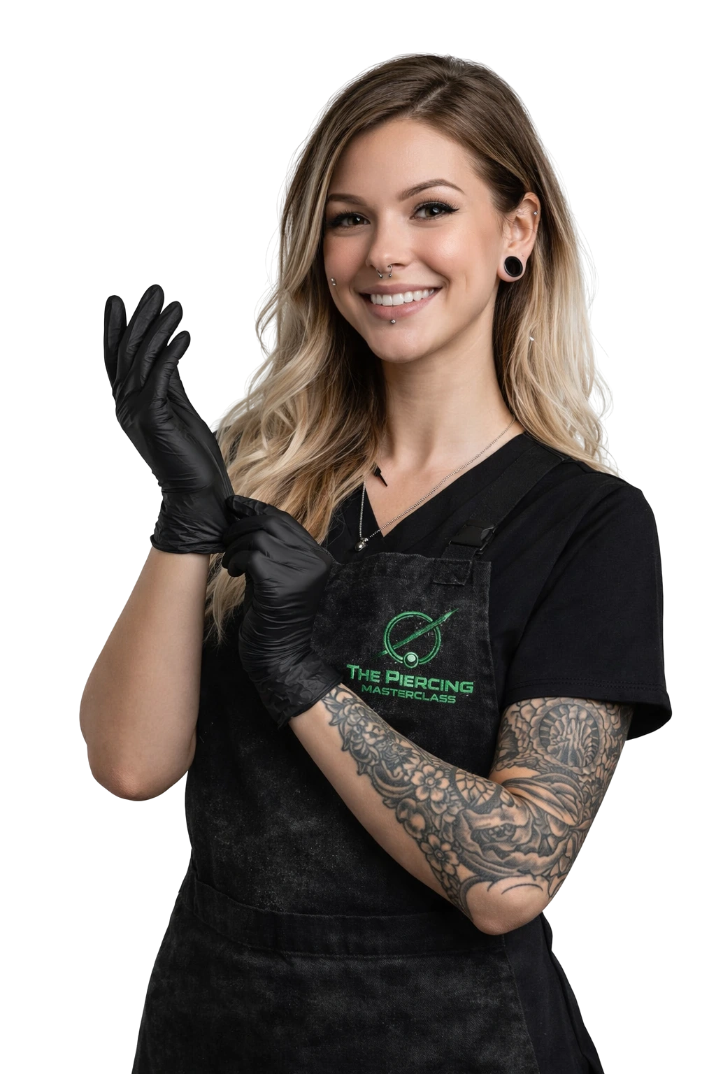 Piercerin beim professionellen Piercing Kurs in München – Praxisübung mit Handschuhen